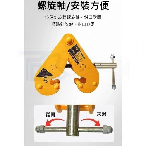 TIG啟思工業 鋼軌夾 工字鐵夾 安全母索 鋼軌夾鉗 鋼結構安全夾 C型夾/使用於 鏈條吊車 手拉吊車 小金鋼