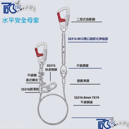 TIG啟思工業 水平安全母索 鋼索式套組(CNS7534認證‧拉斷力2300kgf以上)
