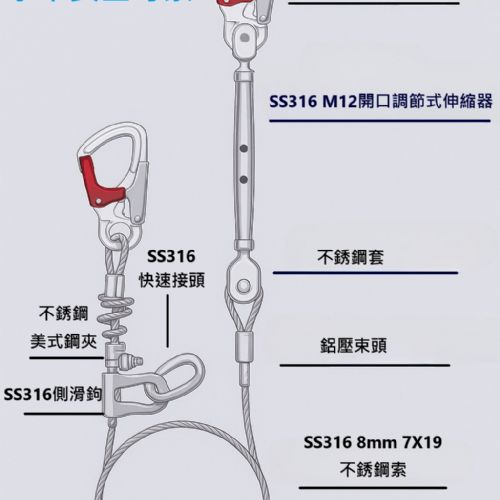 TIG 啟思工業】(附發票)水平安全母索/高拉力索/垂直母索/安全帶/輔助欄杆/緩衝包/高空作業/安全母索